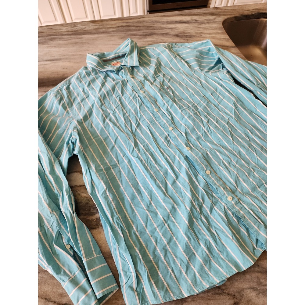 Mossimo Supply Co Mens XXL Teal Blue White Striped Long Sleeve Button Down Shirt